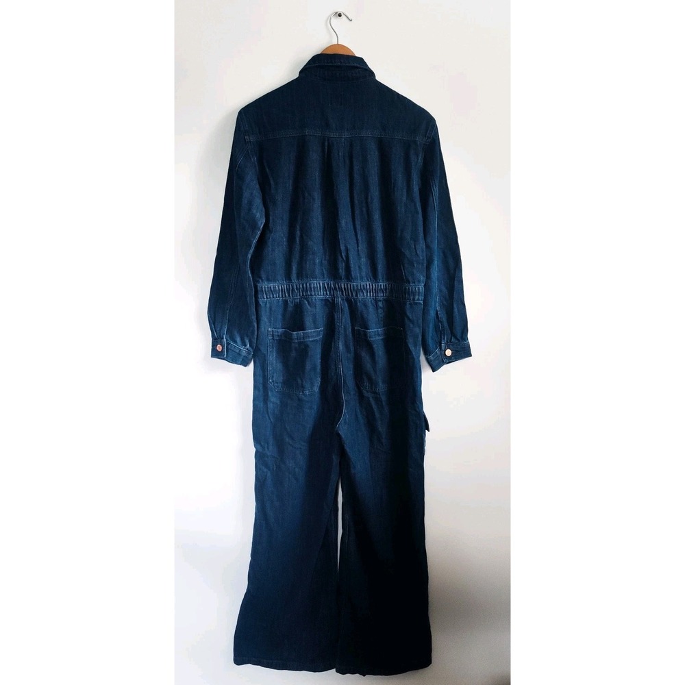 New Gap Jumpsuit Size 10 Denim Cargo Wide Leg Dark Blue Long Sleeve Full Zip NWT - Picture 10 of 16